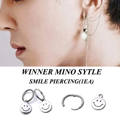 WINNER MINO STYLE! スマイルペンダントドロップセグメントリングピアス(1EA)