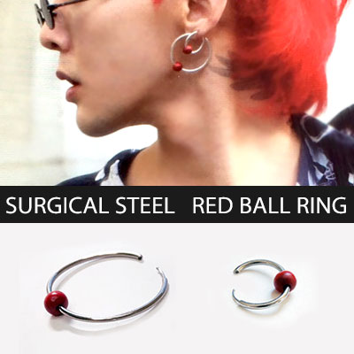  [unisex][2ea/1set]BIGBANG G-DRAGON/GD st.ビッグ＆スモールサージカルスチールリングレッドボール