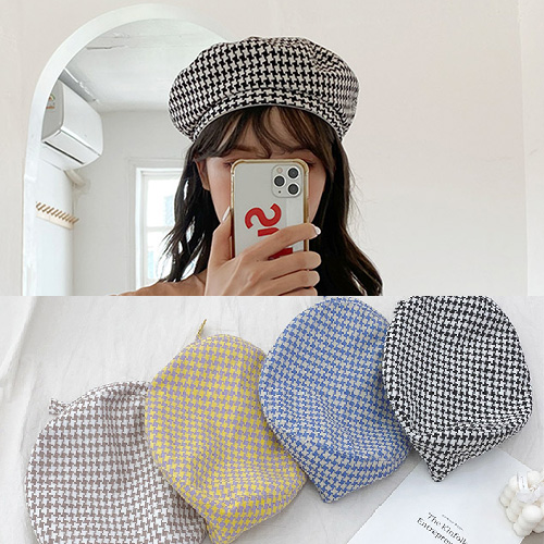[UNISEX] ハウンドチェックベレー帽 (4color)